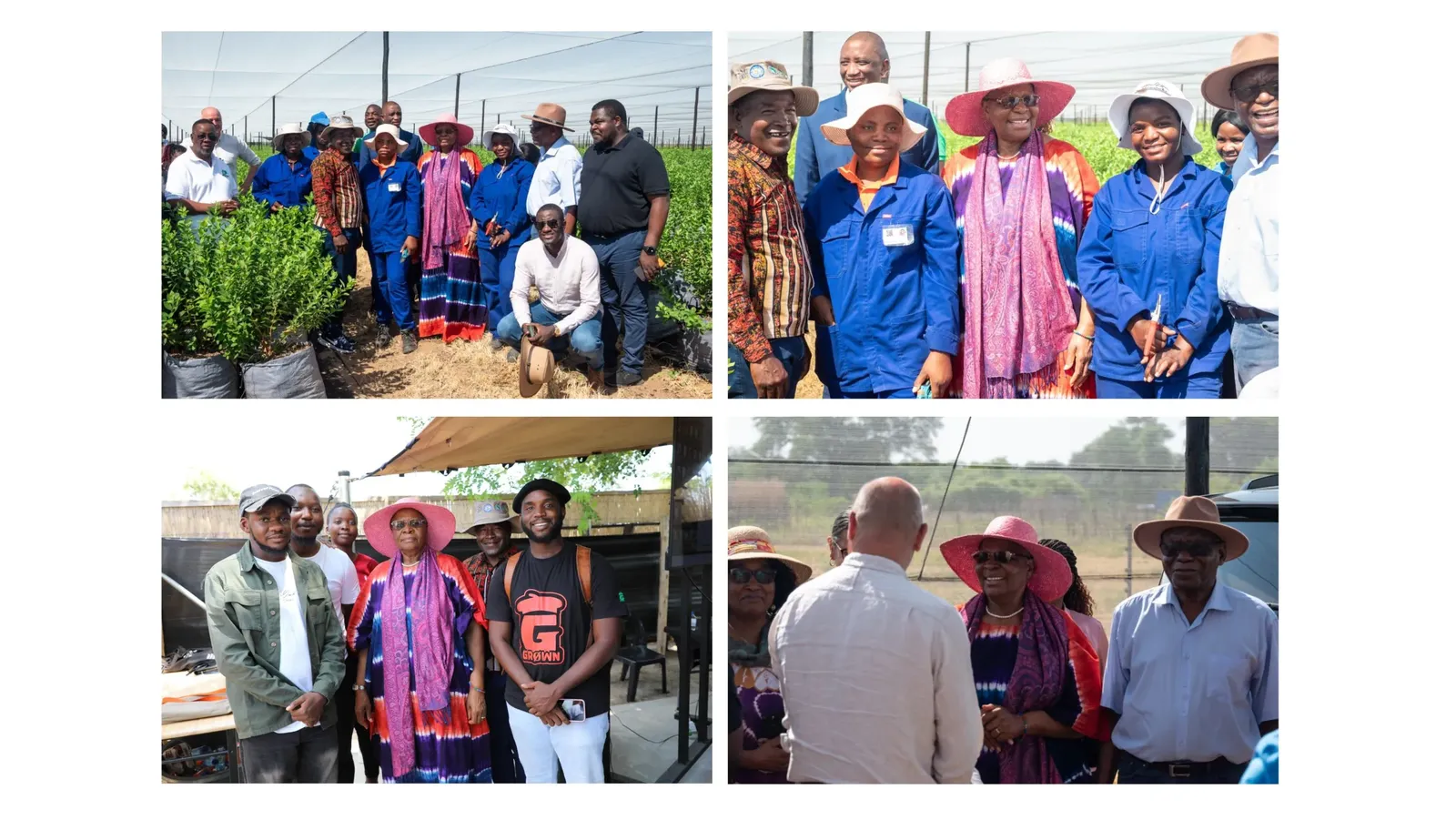Vizepräsidentin Dr. Netumbo Nandi-Ndaitwah mit dem Team von Namibia Berries und Mitgliedern der Gemeinde auf der Farm in Divundu