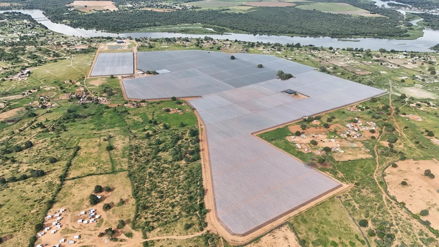 Aerial view of the Namibia Berries farm beside the Okavango River